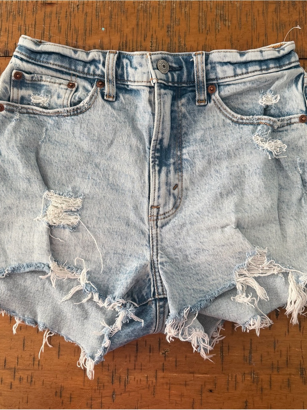 Abercrombie & Fitch Light Wash Distressed Mom Shorts